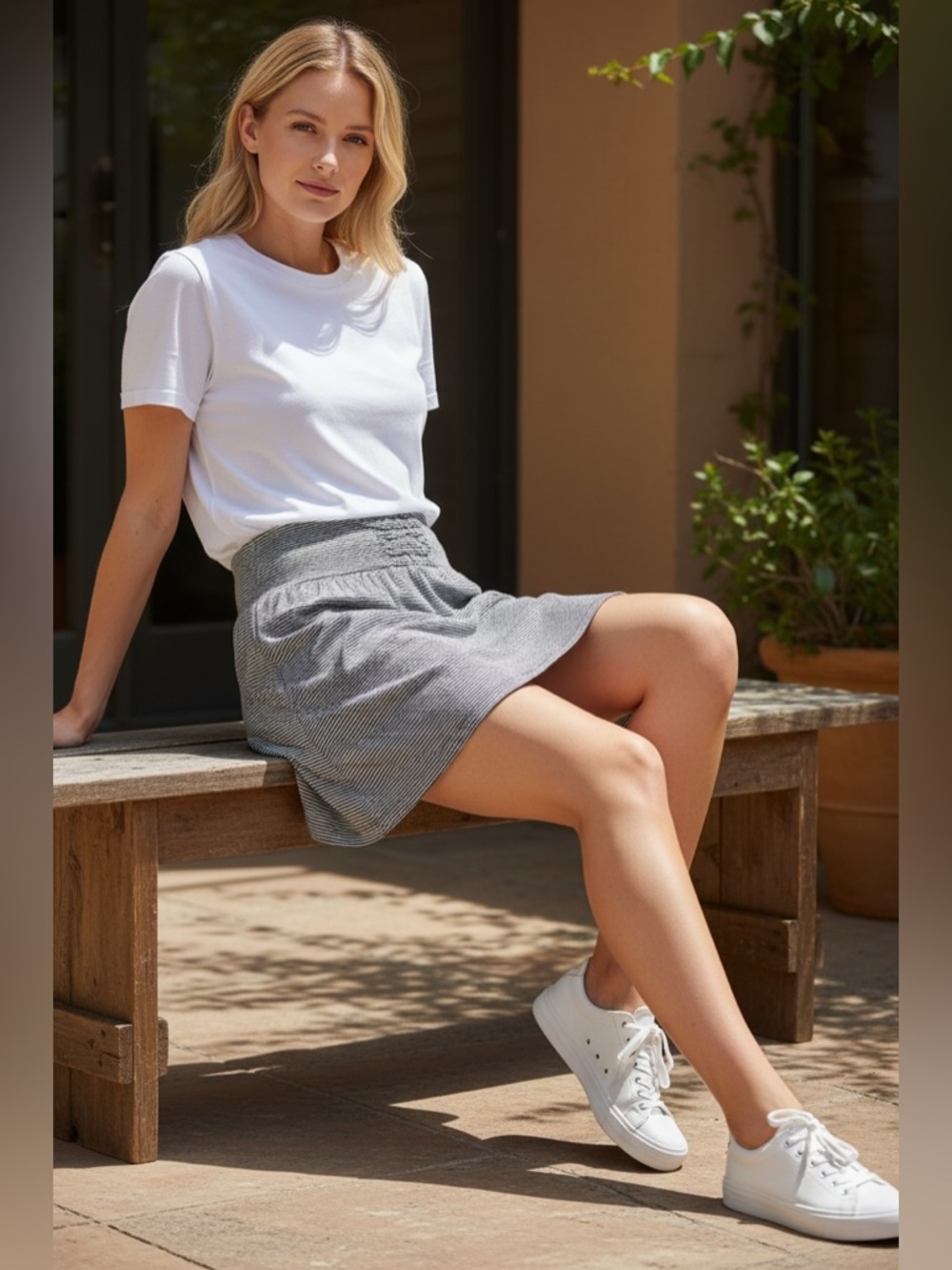 Xhilaration Gray & Black Striped Mini Size Medium w/elastic waist